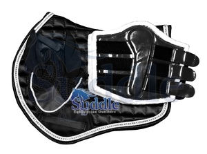 Ensemble de 3 tapis de selle d'équitation personnalisables de haute qualité pour cavalier, avec doublure confortable et équipement équestre durable, bleu marine - Product Image 3
