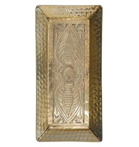 Bandeja de servicio de aluminio con acabado de plata hecha a mano de gran calidad con mango, fabricante de metal con acabado de bronce para servir alimentos tra - Product Image 1