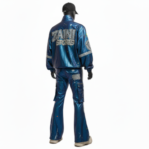 Conjunto de Chaqueta Cortavientos Premium para Hombre, Tela Ligera y Brillante, Paneles Azules, Transferencia de Calor Personalizada, Talla Grande - Product Image 5