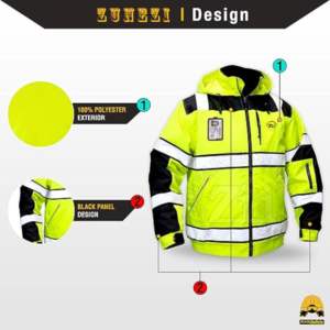 Chaqueta de Trabajo de Alta Visibilidad para Hombre, con Recubrimiento de PU 300D, para Invierno, Transpirable, ANSI Clase 1, EN ISO 20471 Clase 2 - Product Image 2