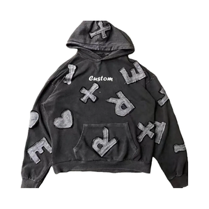 Sudadera con Capucha Personalizada de Felpa Gruesa con Parches Bordados y Lavado Ácido para Hombre y Mujer, Uso Invernal, 100% Algodón Orgánico - Product Image 1