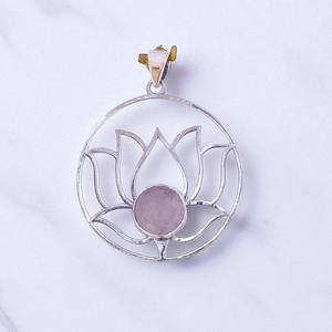 Colgante de loto en plata de ley 925 Piedra preciosa Colgante fino Regalo para ella - Product Image 3