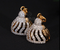 Boucles d'oreilles Jhumki en or jaune 14 carats, serties de diamants naturels, motif dôme ajouré, certifiées IGI, style ethnique, pour fiançailles