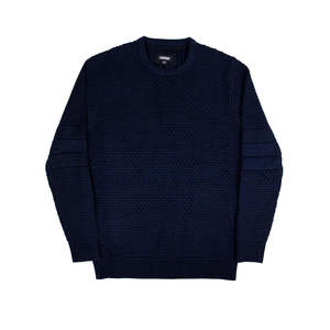Sweat-shirt à capuche en tricot ras du cou bleu marine foncé avec logo à motifs, respirant, tissé à la machine, idéal pour le travail en hiver et l'automne - Product Image 1