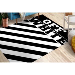 Tapis en chenille rayé noir et blanc : Tapis d'appoint moderne, motif imprimé - Product Image 3