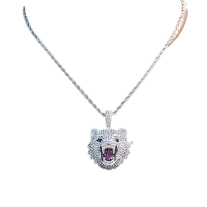 Pendentif en forme de tête de tigre roi personnalisé, serti de diamants, en argent sterling 925, certifié GRA, avec moissanite VVS, design brillant - Product Image 1