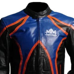 Mens Racing Style Leather <b>Jacket</b> Color Block Design Zipper Front <b>Padded</b> Panels Stand Collar Streetwear Outerwear - Product Image 4