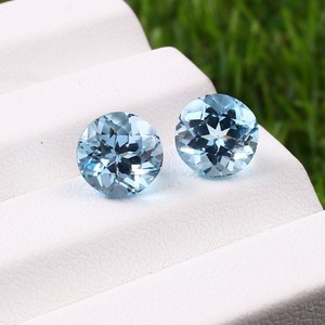 Topacio azul cielo Natural, 8mm, cara redonda, 2,7 cts, grado AA + color, ojo limpio, Topacio Azul auténtico, círculo cortado, piedras preciosas - Product Image 4