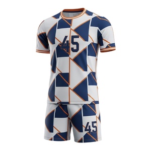 Uniforme de Fútbol Personalizado 100% Poliéster Sublimado, Conjunto de Camiseta y Pantalones Cortos con Estampado Azul Marino y Verde Humo, Ropa Deportiva para Equipos, Kit de Fútbol 03 - Product Image 2