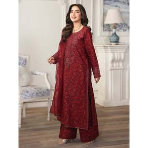 Ensemble de costume pour femme Mohagani en 3 pièces, imprimé et brodé, comprenant un dupatta brodé en organza et un pantalon imprimé - 003 - Product Image 4