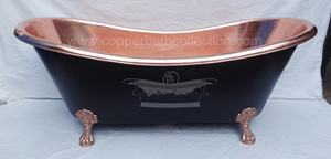 Bañera Independiente Japonesa de 70 Pulgadas, Color Negro Mate, con Patas de Cobre, Hidromasaje, Acabado Pulido y Martillado, para Hoteles - Product Image 3