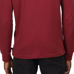 เสื้อโปโลแขนยาวผ้าคอตตอนสีแดงเข้มสำหรับผู้ชายปักโลโก้ - Product Image 5