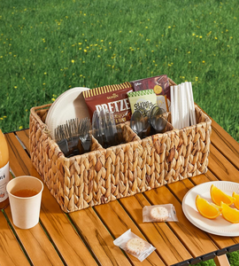 Rectangle-Shaped Eco-Friendly <b>Water</b> Hyacinth Utensil Caddy Holder Handwoven Stylish Kitchen Organizer Storage Baskets - Product Image 2