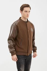 Veste de baseball universitaire de haute qualité Streetwear avec logo personnalisé de conception OEM couleur marron chocolat broderie Écusson de travail - Product Image 5