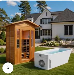 Sauna Elettrica da Esterno a Infrarossi Lontani, Costruzione in Legno Massello di Cedro Rosso, Vasca per Immersione a Freddo, Eco-Sostenibile, 1 Anno di Garanzia - Product Image 1