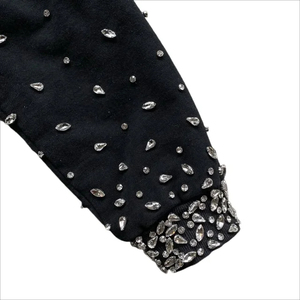 Ventes en gros de sweats à capuche unisexes surdimensionnés en molleton 100% coton, personnalisés avec des strass, effet délavé, fermeture éclair, couleur noire unie, poids lourd, streetwear - Product Image 2