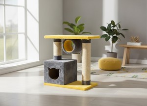 Amistar Classic Arbre à chat à 2 niveaux en sisal avec tunnel et colonne d'intimité, durable, facile à assembler, emballé en carton, hauteur 70 cm pour chats et chatons - Product Image 2