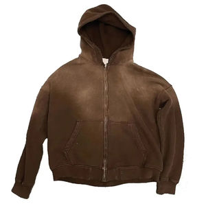 Nouveaux sweats à capuche zippés personnalisés pour hommes fabricants de sweats à capuche lavés à l'acide sérigraphie recadrée à capuche personnalisable style vintage - Product Image 5