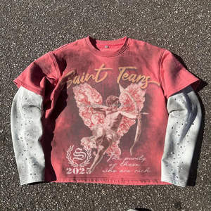 T-Shirts Sun Faded Distressed Vintage Washed Front Custom Blank Heat-Transfer Printed Streetwear Boxy Fit Double Layer Sleeve - Product Image 4