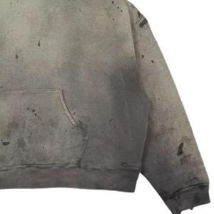 Low MOQ <b>Acid</b> Wash Distressed Hoodies 100% Cotton Men Plus Sized <b>Drop</b> Shoulders Pullover Hoodies - Product Image 2