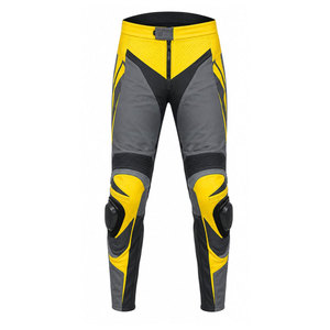 Pantalon de moto unisexe en cuir jaune et gris, respirant, color-block, pour la course, toutes saisons, avec protections genoux, imperméable - Product Image 2