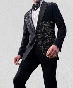 Luxe orné hommes costumes revers cranté marié Tuxedos mariage bal Blazers pantalon tenue - Product Image 4