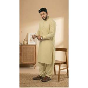 Nadeem Kurta KHAKI R-33 para hombre, corte holgado/estándar, teñido liso con detección de aguja - Product Image 3