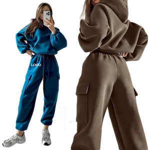 Superventas Otoño e Invierno Mujer Nueva moda Color sólido Pantalones sueltos Slim Sports Leisure Hoodie Set - Product Image 1