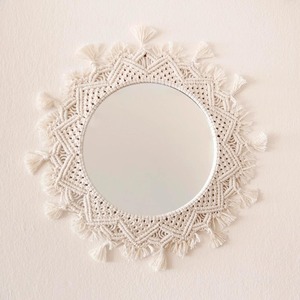 Artisan fait à la main macramé miroir tenture murale décorative Boho coton corde Art pour moderne minimaliste maison décoration murale Accent - Product Image 3