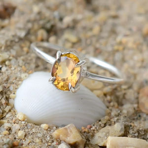 Bague Citrine Naturelle en Argent Sterling 925 Fine 6x8mm Pierre Précieuse Ovale Fait Main Bijoux Minimalistes de Bohème pour Femmes - Product Image 3
