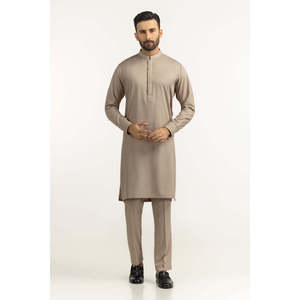 Trajes de Satén Beige de Corte Regular para Hombre, Estilo Oriental, para Verano, KP-STY26-001 - Product Image 6