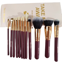 Gracedo – Ensemble de 12 pinceaux de maquillage professionnels véganes de haute qualité, manche en bois, poils synthétiques, pour le visage, le correcteur et le rasage