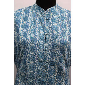 Women's Blue <b>Kantha</b> Stitch Cotton <b>Jacket</b> Printed Reversible Bomber Patchwork Decoration Lightweight Breathable for Summer Wear - Product Image 4