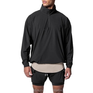 Sweat-Shirt de sport pour homme, imperméable, poche, demi-fermeture éclair, sweat à capuche, léger, doux, noir, coupe-vent - Product Image 1