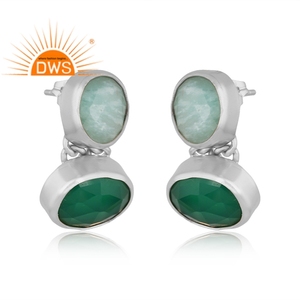 Dernière conception faite à la main Amazonite naturelle et onyx vert boucles d'oreilles pendantes fabricant de bijoux personnalisés - Product Image 1