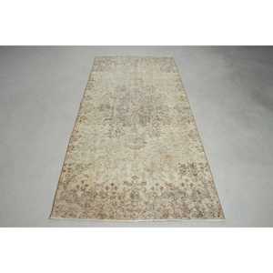 พรมตุรกีวินเทจขนาด 3.6x8.1 ฟุต สีเบจ ลายแบบนามธรรม ทำจากขนสัตว์ - Product Image 1