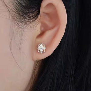 Boucles d'oreilles élégantes ovales Moissanite Diamond Halo Stud Back pour femmes Design unique Stud Back - Product Image 3