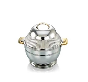 หม้อต้มเหล็กพร้อมฝาปิดสำหรับโรงแรมและงานแต่งงานหม้อเสิร์ฟซุปและสต็อกดีไซน์แบบกลมสลักสีเงิน - Product Image 1