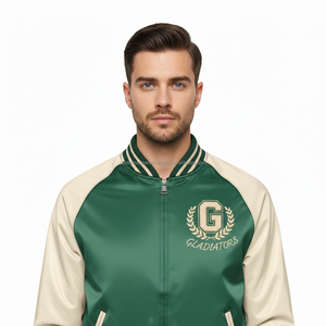 Chaqueta Bomber Casual de Satén para Hombre, con Bordado, Cierre de Botones, Tela de Poliéster, Mangas Raglán, Resistente al Viento, Reversible, Estilo Universitario, para Verano - Product Image 5