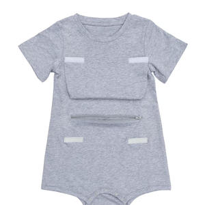 Body de Algodón 100% Estilo Personalizado Color Gris Jaspeado para Niños, con Acceso al Vientre para Catéter G-Tube, Ostomía y Necesidades Especiales, para Verano - Product Image 2