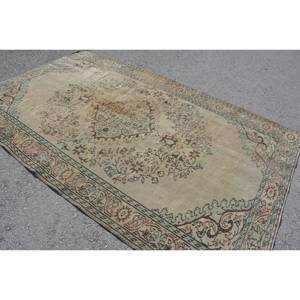 Alfombra turca vintage clásica beige verde 5,8x9,3 pies de lana de retazos de área grande con respaldo de látex para pasillo o dormitorio - Product Image 2