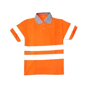 Gray Reflecting Ability Strap With Fluorescent Orange Color Safety Polo Shirt