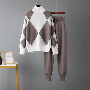 ชุด2ชิ้นเสื้อสเวตเตอร์ถักแบบสวมหัว + กางเกงขายาวแบบลำลองสำหรับฤดูใบไม้ร่วงฤดูหนาว - Product Image 4