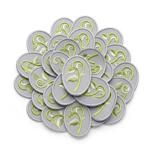 Custom Patch Brand Supplier Hexagon Soft White Feather Quill Badge Off White Twill <b>Charcoal</b> Border Iron On Applique - Product Image 5