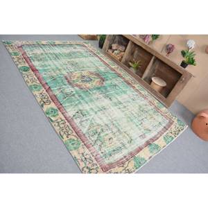 Tapis Vintage Turc Bohème Vert Beige Laine 5.7X9 pieds Classique Grande Surface Rectangle Patchwork Design pour Couloir Chambre Décor - Product Image 4