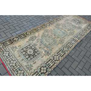 Alfombra Turca Vintage de Lana Azul, 4x10.4 pies - Product Image 2