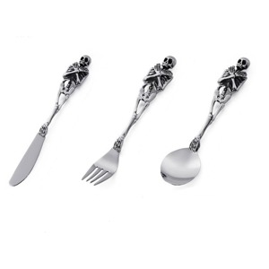 Poignées de couleur noire couleur argent plaqué fini ensemble de couverts en acier inoxydable de 4 fourchette cuillère couteau lave-vaisselle couverts - Product Image 2