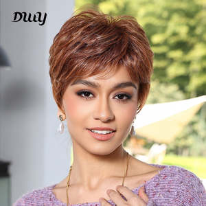 วิกผมสังเคราะห์ทรงพิกซี่สั้นสีน้ำตาลอ่อนแบบลูกไม้ด้านหน้า ยี่ห้อ Bella-DWY รุ่น Free Part Copper พร้อมลอนคลายสำหรับผู้หญิง - Product Image 1