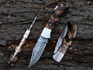 Couteau de poche pliant en acier damas fait à la main personnalisé le plus vendu belle conception OEM serrure arrière lame pliable de chasse allemande - Product Image 2