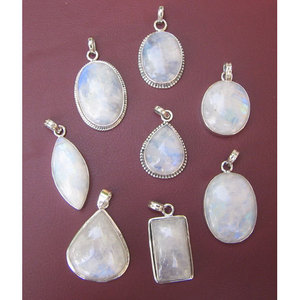 Colgante de Piedra Lunar Arcoíris Natural Hecho a Mano para Mujer, Plata de Ley 925 con Engaste de Bisel, Material de Platino y Oro Rosa, Shah Gems - Product Image 1